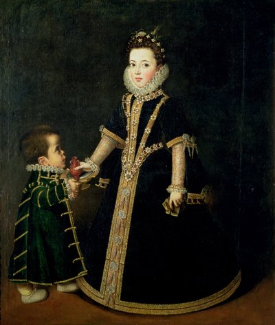 Mädchen mit einem Zwerg, vermutlich ein Porträt von Margarita von Savoyen, Tochter des Herzogs und der Herzogin von Savoyen, ca. 1595 von Sofonisba Anguissola